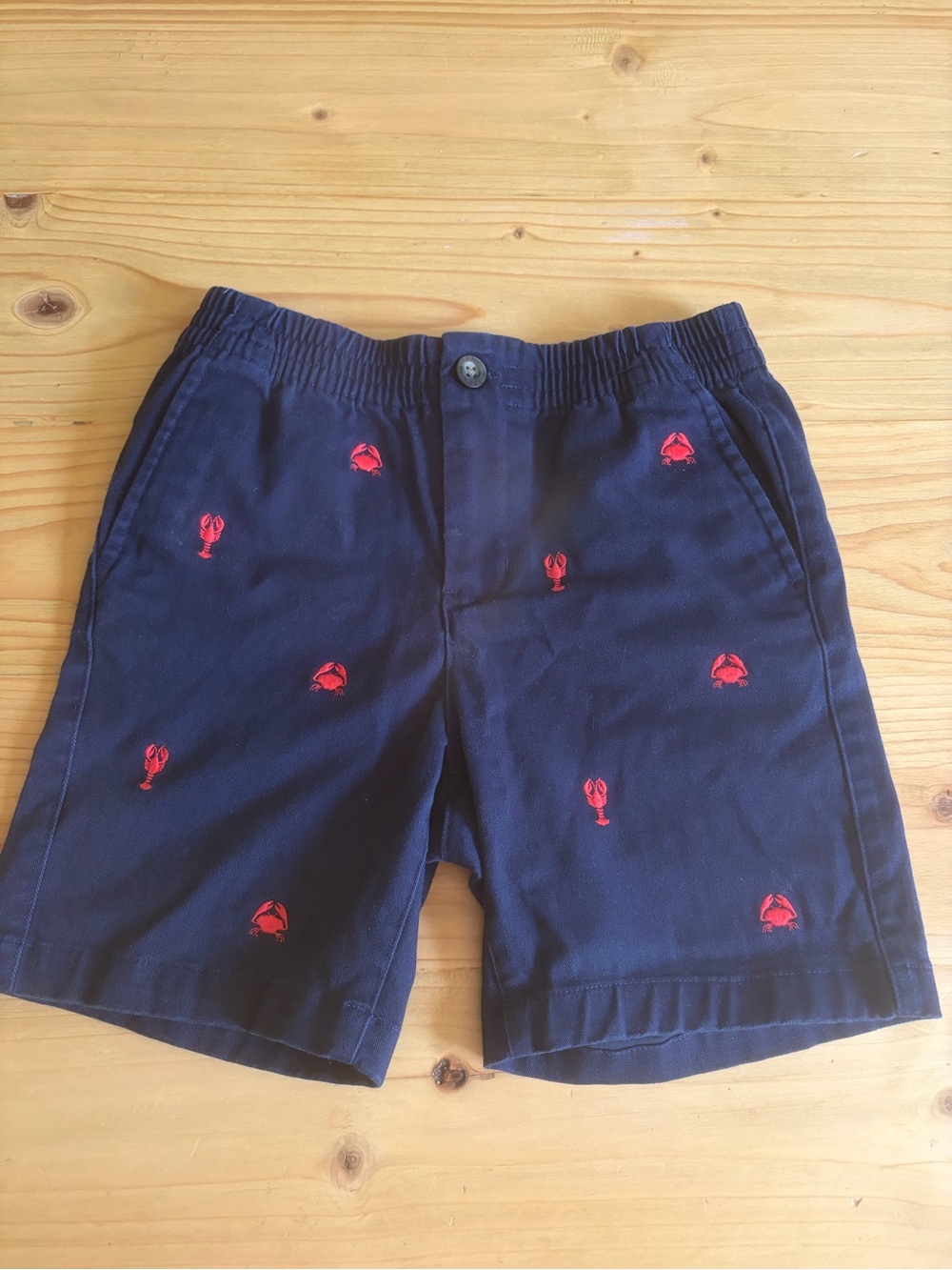 Janie and Jack boys 6 embroidered lobster twill short, navy red nautical summer